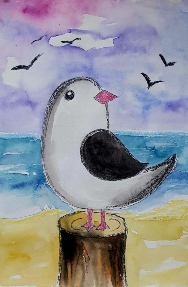 Чайка на море