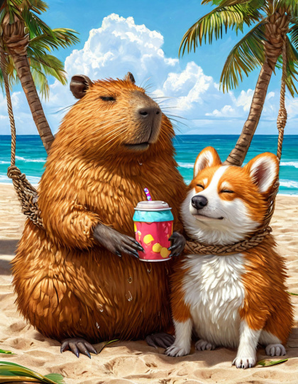 капибара с корги в отпуске