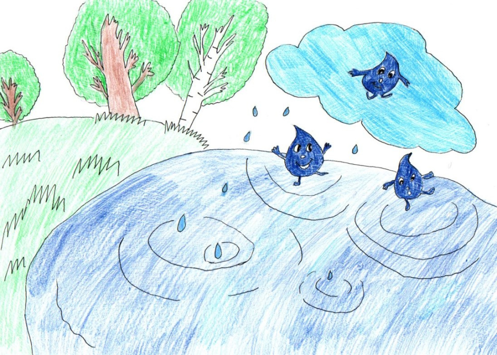 Весёлые, летние капли дождя летят в озеро!