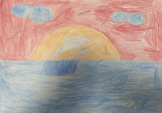 Дельфины в закате моря