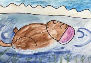 Капибара в озерной безмятежности