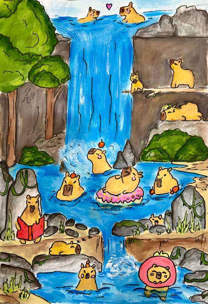 Семья капибар на отдыхе