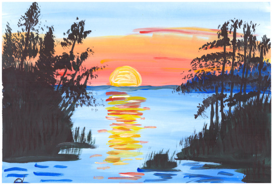 Вечерний закат на реке