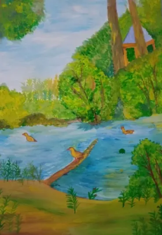 Уточки в пруду 