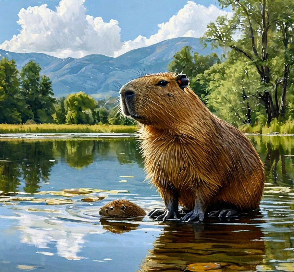 Капибара наслаждается природой