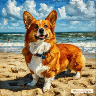 Корги на пляже