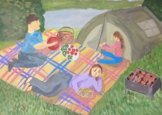 семейный пикник у водоёма