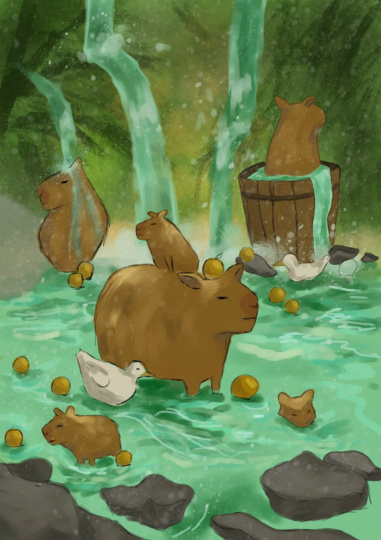 Капибары отдыхают