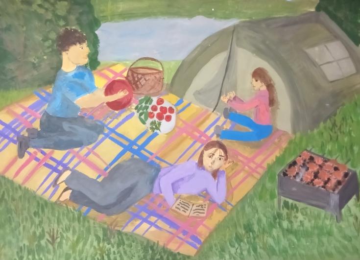 семейный пикник у водоёма