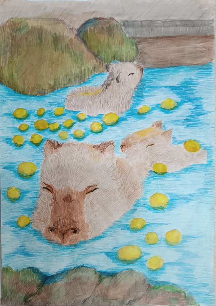 Капибары в водоеме