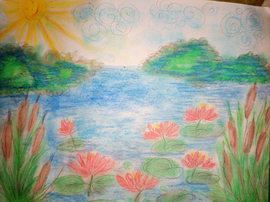 "Утиная семья на озере"