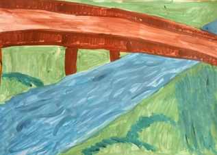 Через мост к воде купаться.