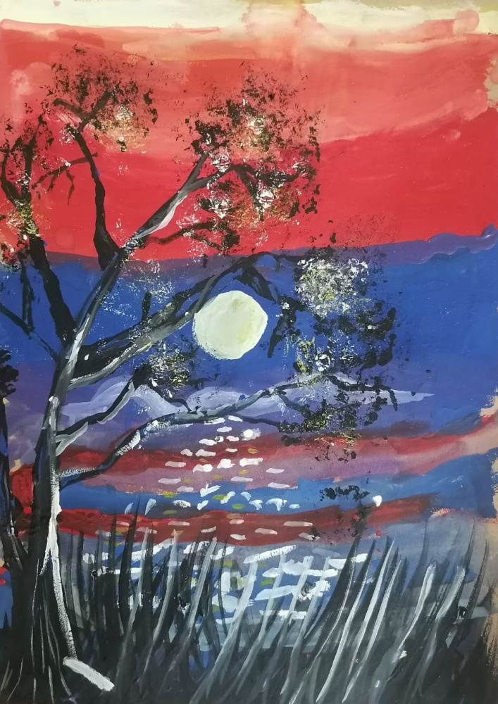 Лето, река, лунная дорожка.