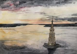 Водохранилище р.Волга г.Калязин, затопленная колокольня