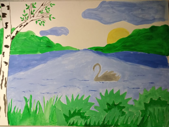 Лебедь на реке