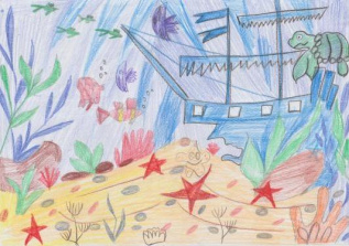 Летучий корабль в затерянных подводных глубинах.