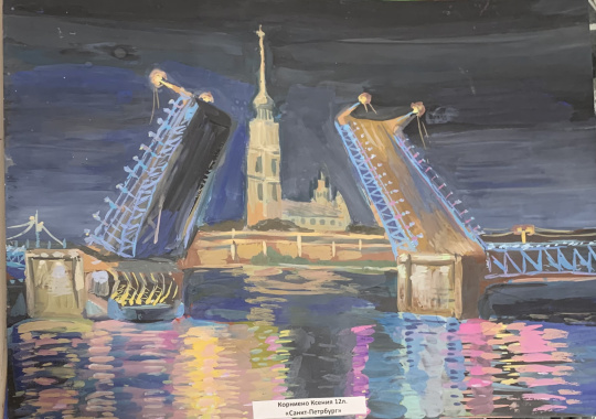 Река Нева и ночной Санкт Петербург 