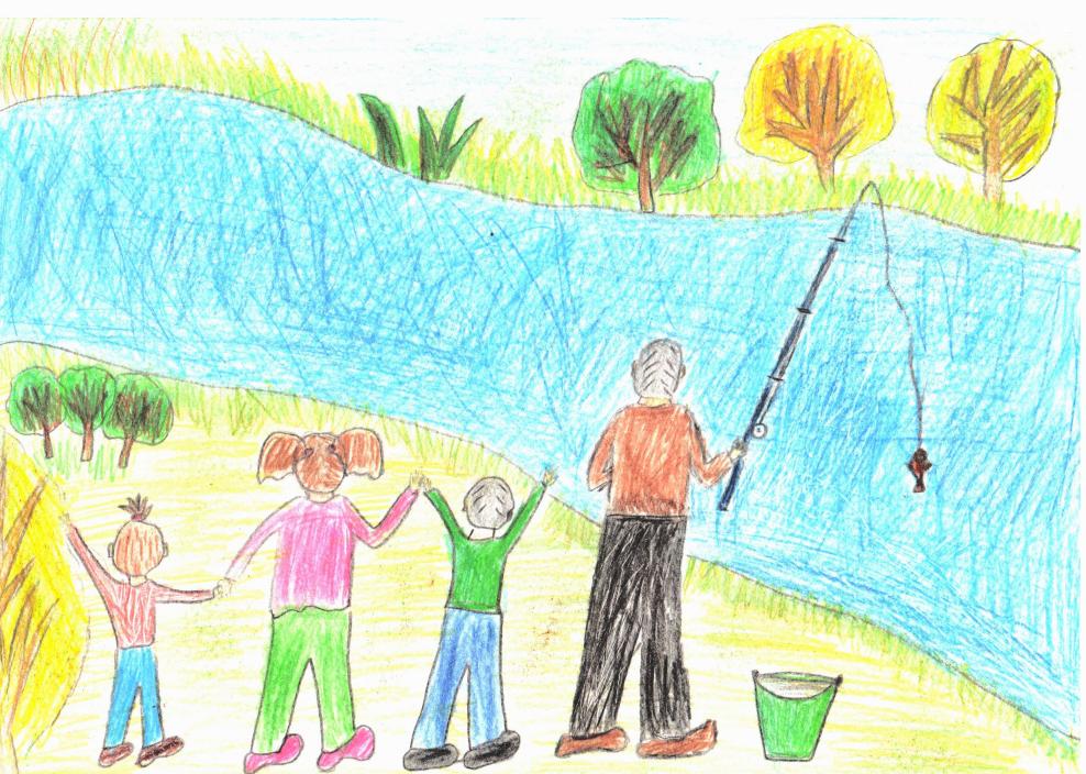 На рыбалке с папой и сестрёнками