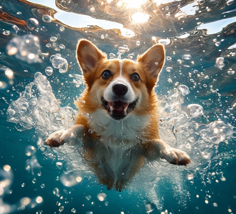 Корги ныряет