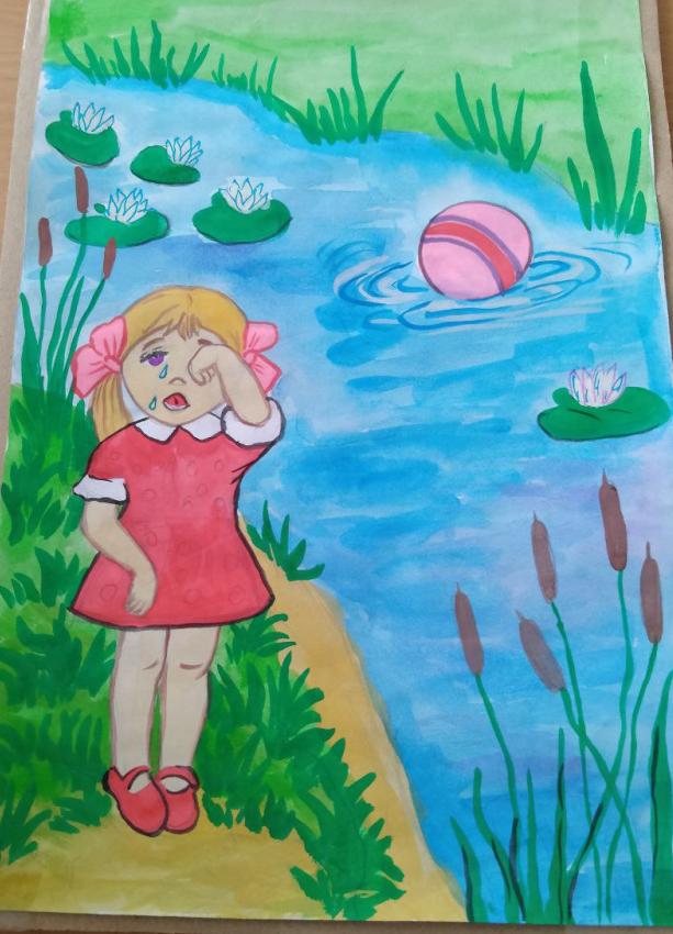 Таня уронила в речку мячик 