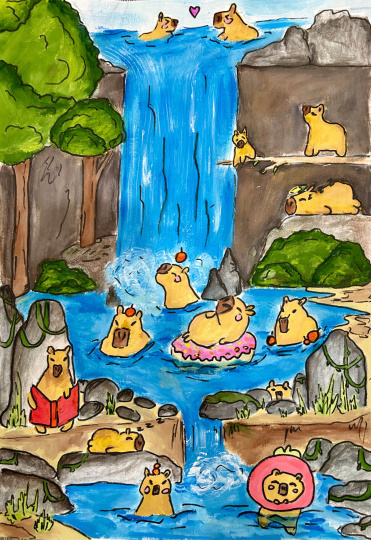 Семья капибар на отдыхе